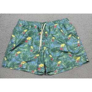 Barbour Swim Shorts‎ Mens XL Green Tropical Floral Print Lined Elastic Waist